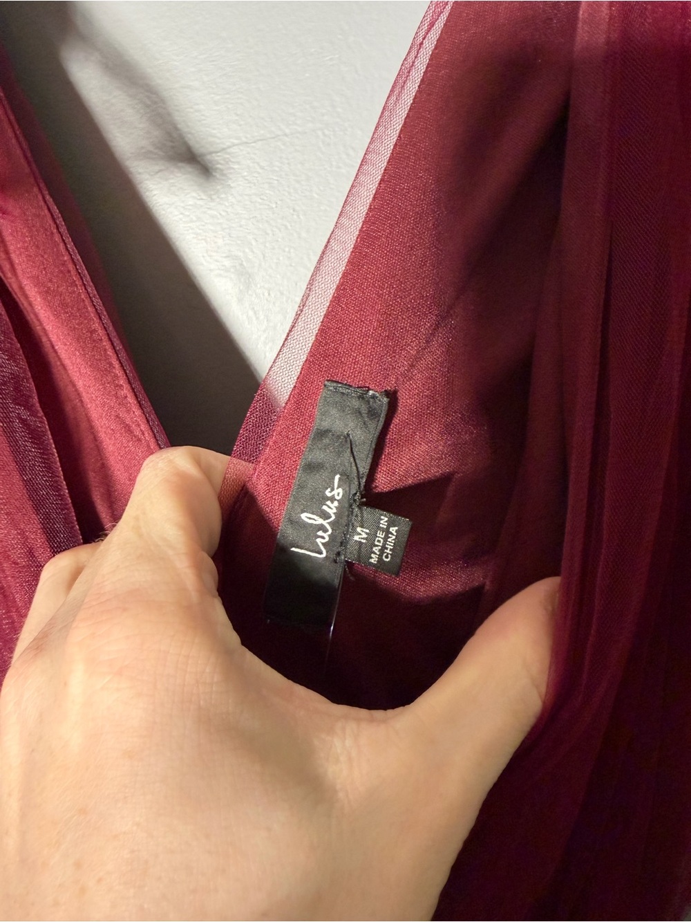 Lulus Flawless Burgundy Tulle Tie-Strap Tiered Maxi Dress Size Medium - Picture 4 of 4